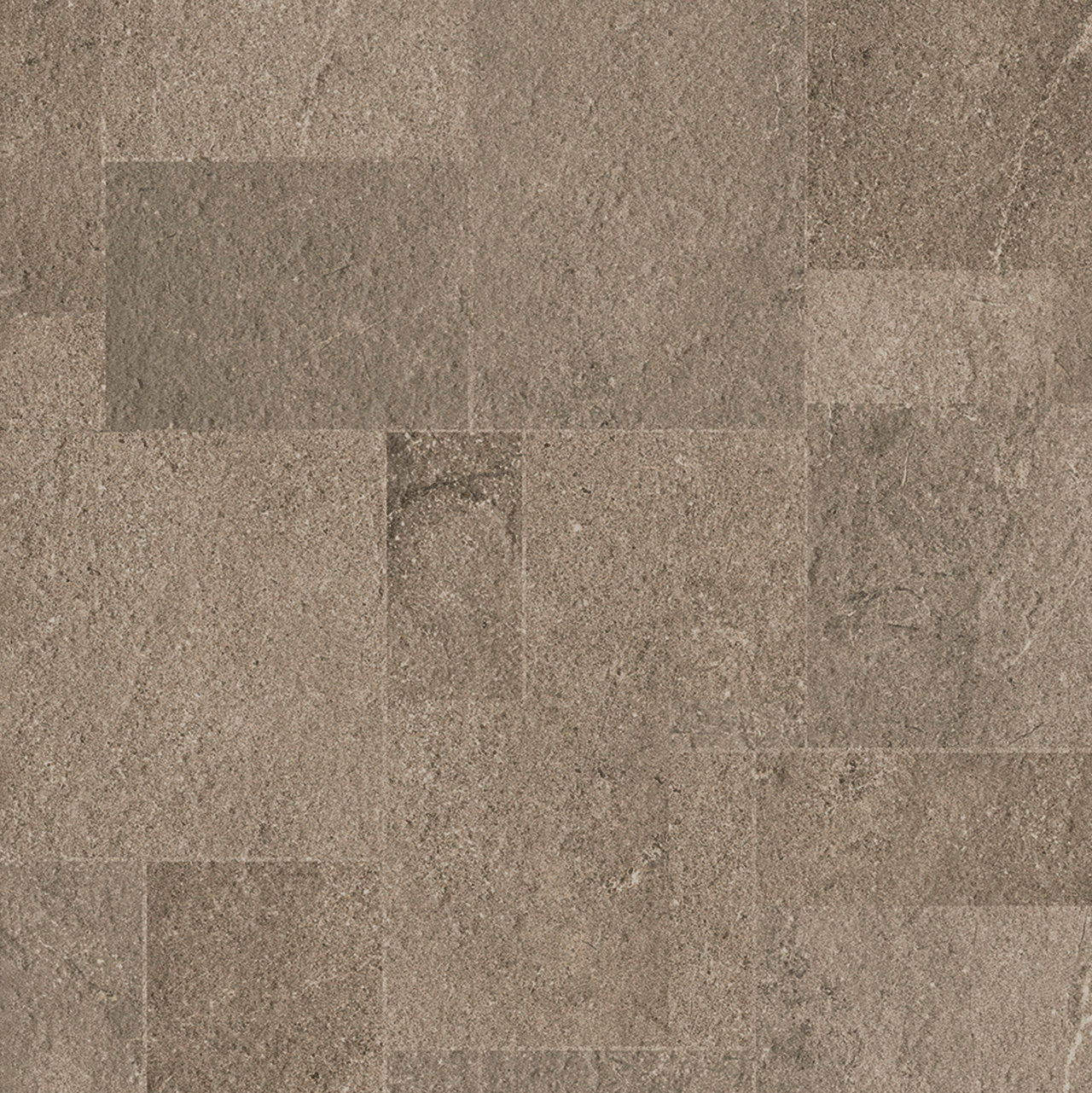 Taupe porcelain tiles with a rough natural stone finish and rectangular layout.