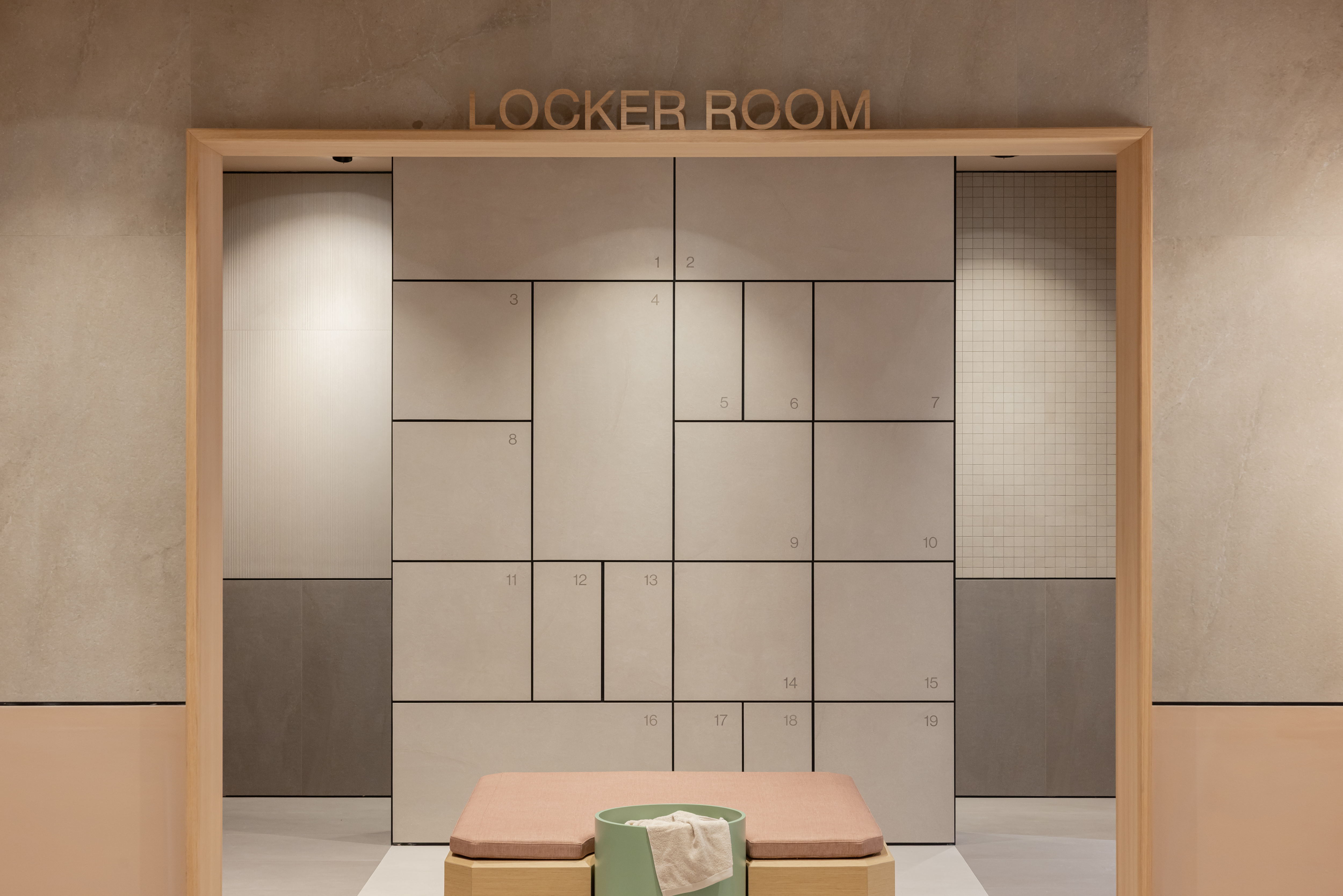 Inspiring changing room design with premium wall and floor tiles.