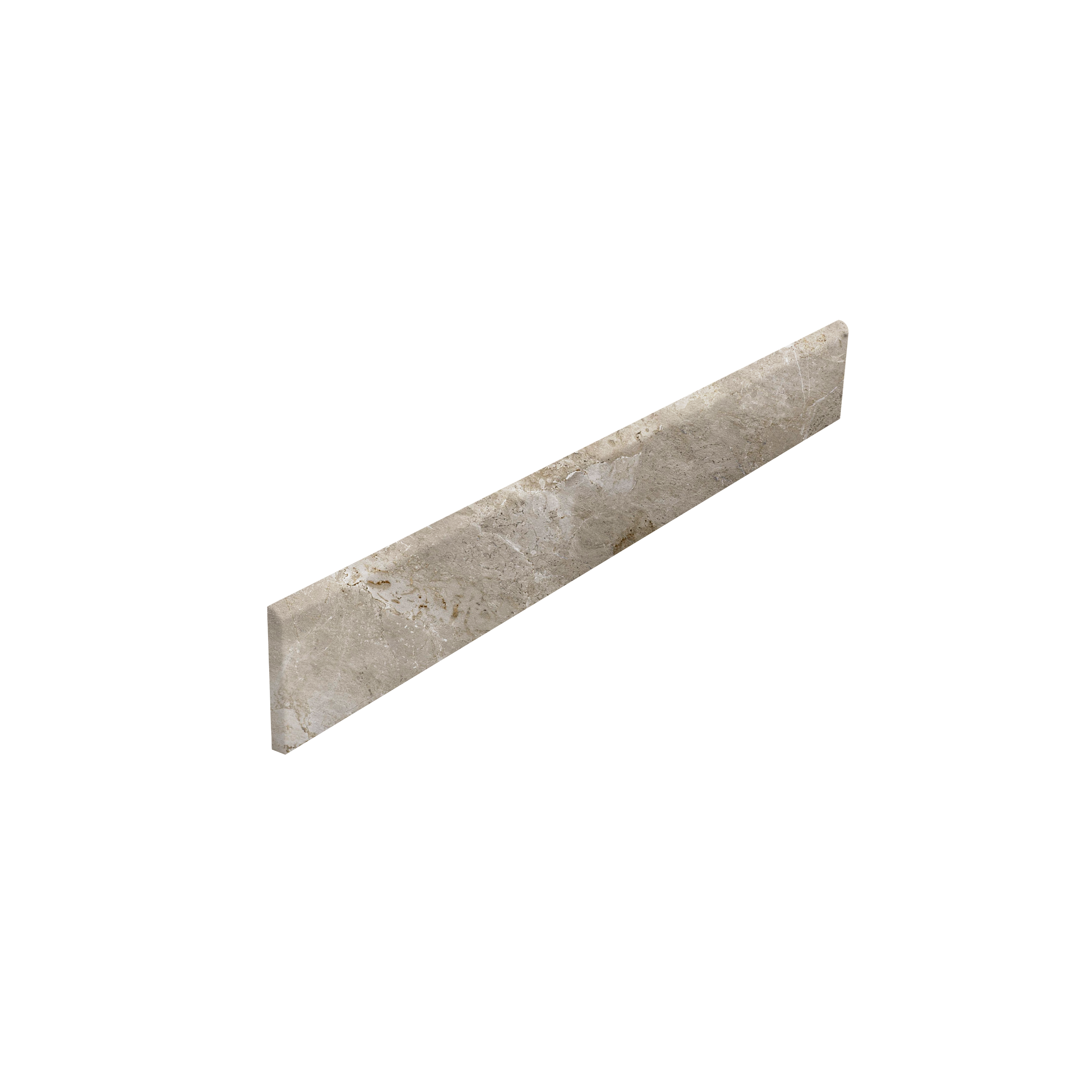 Light marble-effect skirting tile.